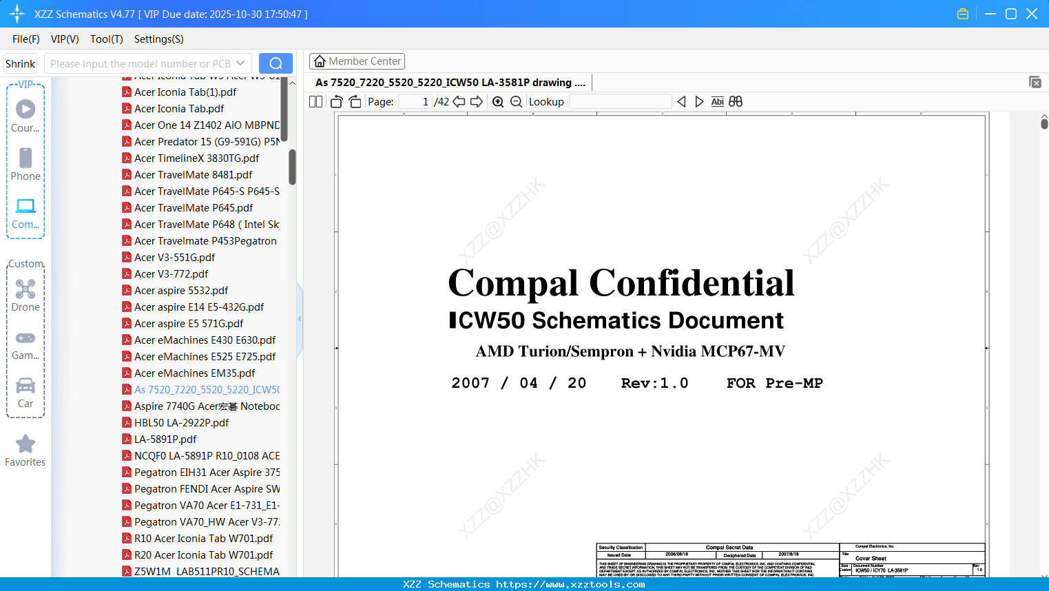 Laptop ACER As 7520_7220_5520_5220_ICW50 LA-3581P Drawing